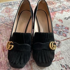 Gucci black loafers mid-heel pump
